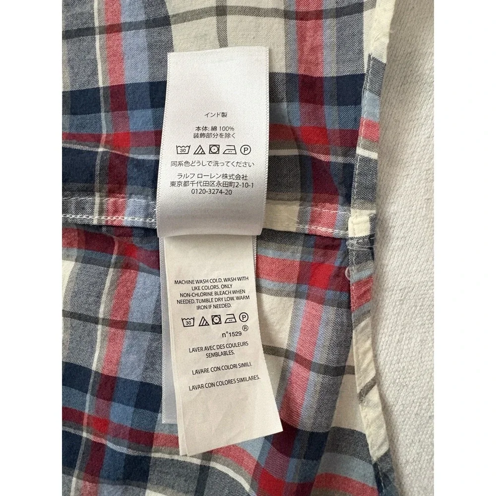 NEW Polo Ralph Lauren Boy's Button-Down Short Sleeve Shirt White Red Navy XLARGE - Picture 9 of 12